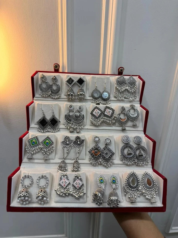 Viral 16-Pair Oxidised Jhumka Gift Box 🎁✨
